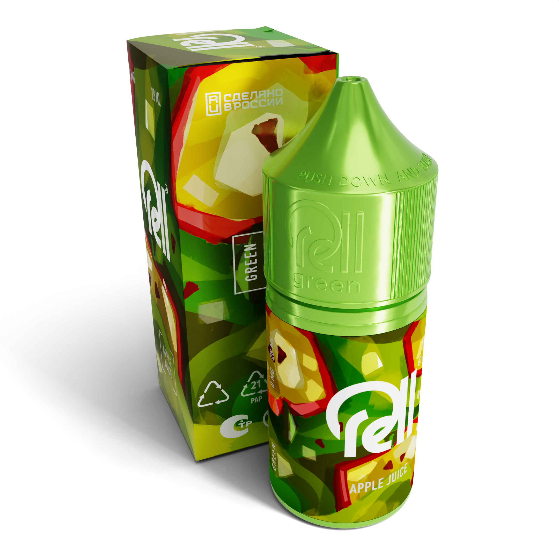 Безникотиновая жидкость для ЭСДН RELL GREEN Apple juice (28мл, 0мг/см3)