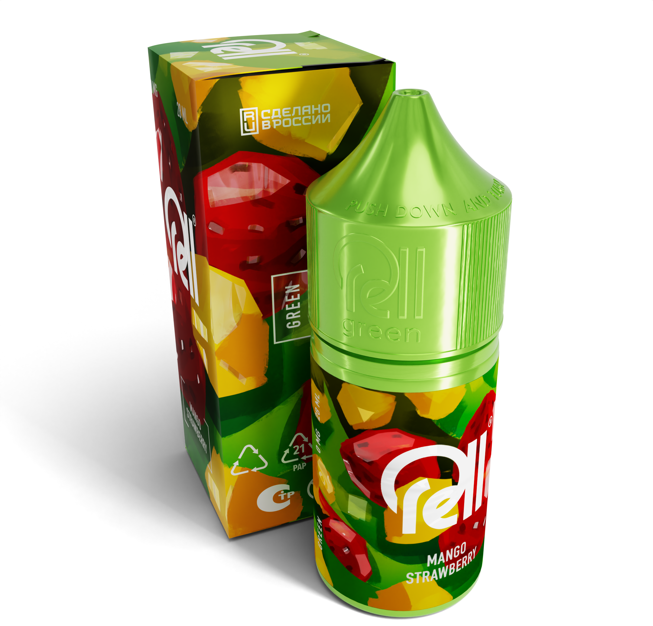 Безникотиновая жидкость для ЭСДН RELL GREEN Mango strawberry (28мл, 0мг/см3)