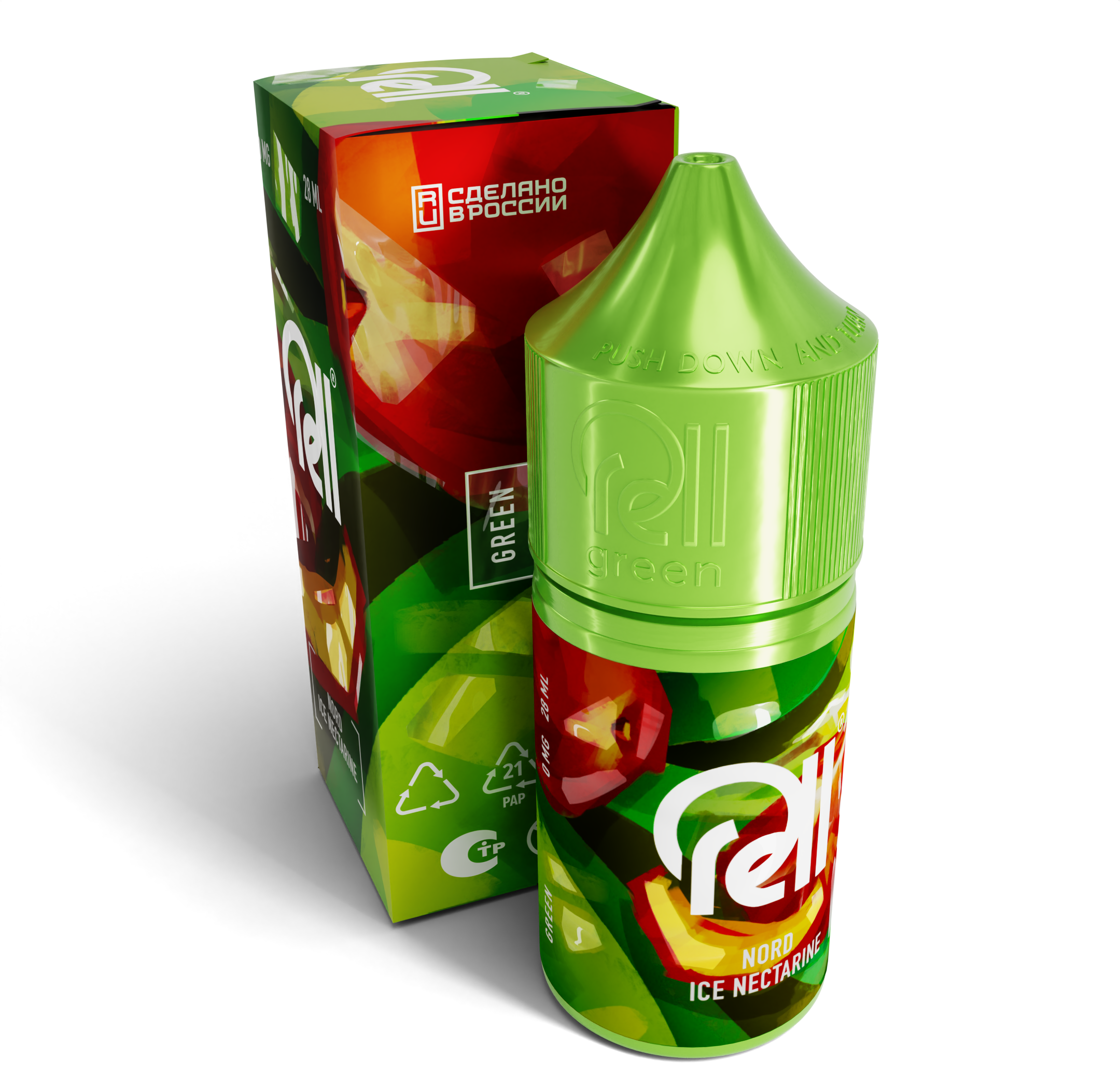 Безникотиновая жидкость для ЭСДН RELL GREEN Nord ice nectarine (28мл, 0мг/см3)