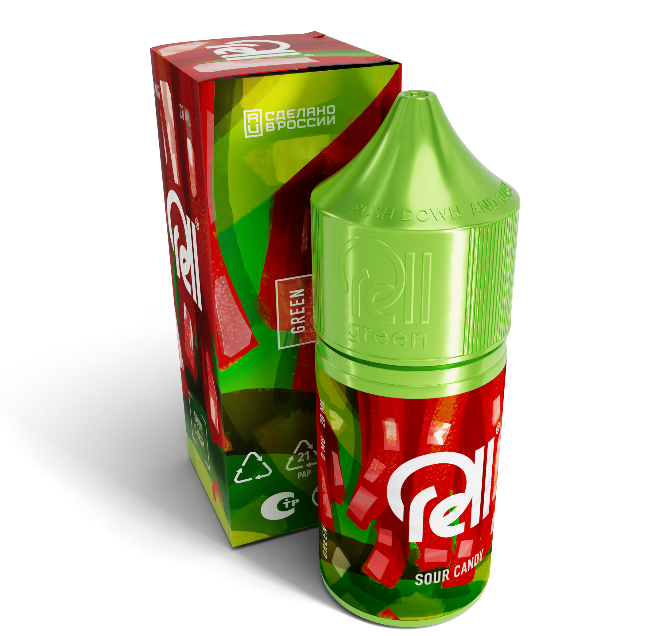 Безникотиновая жидкость для ЭСДН RELL GREEN Sour candy (28мл, 0мг/см3)